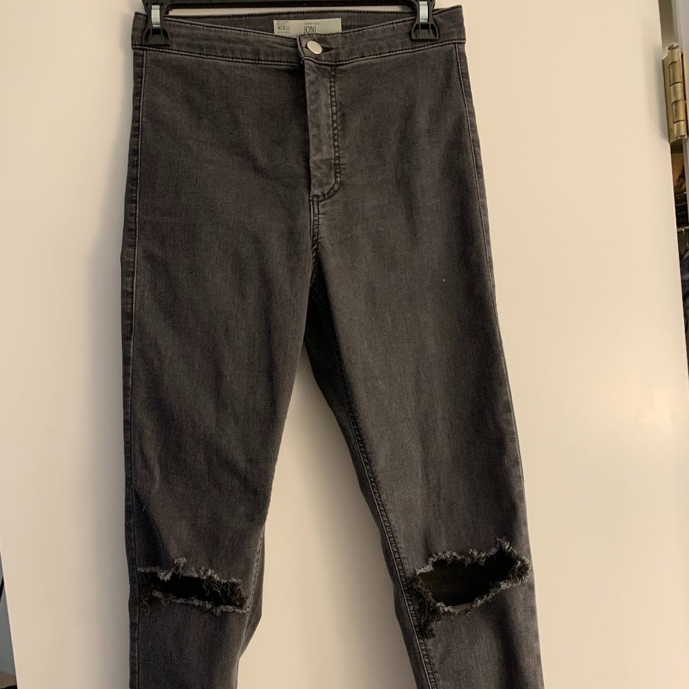 Free People Very High Rise Grey Jeans with Rips - Size 28